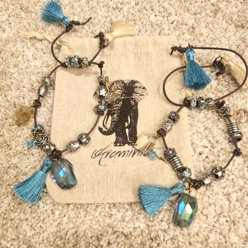 Boot JEWELRY Sparkly Crystal Tassle on Leather Boot Bracelet Anklet - Picture 3 of 8